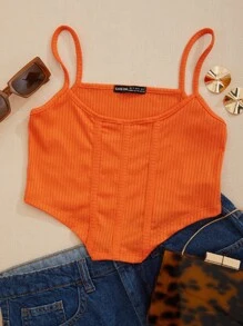 SHE(IN) BRASIL Top de tirantes crop bajo asimétrico - Naranja - Ver 1