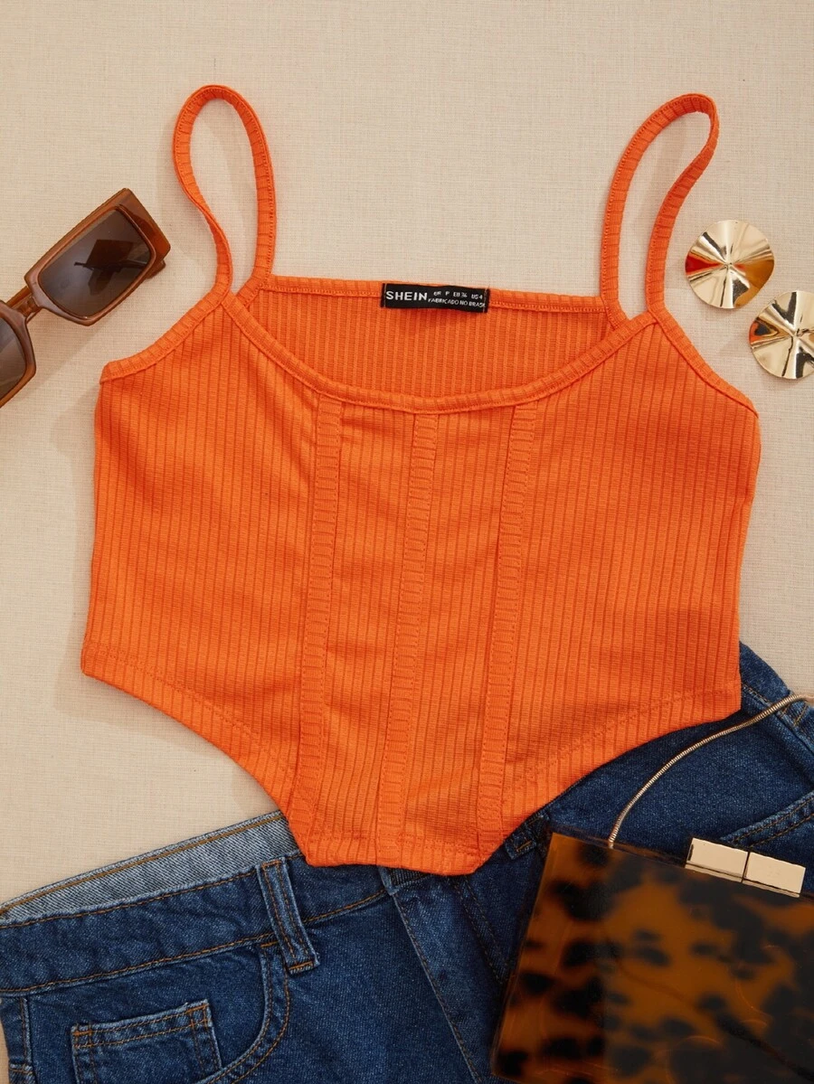 SHE(IN) BRASIL Top de tirantes crop bajo asimétrico - Naranja - Ver 1