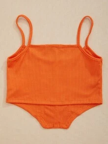 SHE(IN) BRASIL Top de tirantes crop bajo asimétrico - Naranja - Ver 2