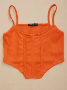 SHE(IN) BRASIL Top de tirantes crop bajo asimétrico - Naranja - Ver 4