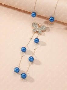 1入組新款歐美時尚多用途套頭毛衣鏈條長項鍊 - 藍色 - 查看 2