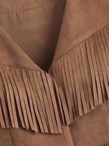 SHEIN MOD Fringe Trim Button Front Vest Jacket - Brown - View 3