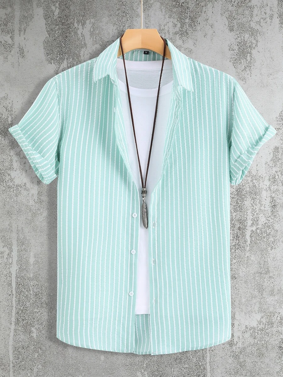 Manfinity Hypemode Men Striped Print Shirt Without Tee - Mint Green - View 1