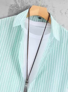 Manfinity Hypemode Men Striped Print Shirt Without Tee - Mint Green - View 3