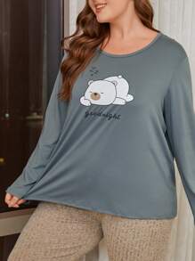 Camiseta de dormir con estampado de dibujos animados y letra - Neblina azul - Ver 4