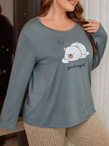 Camiseta de dormir con estampado de dibujos animados y letra - Neblina azul - Ver 5