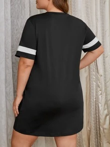 Plus Slogan Graphic Nightdress - Black - View 2