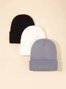 3pcs Toddler Kids Solid Cuff Beanie - Multicolor - View 1