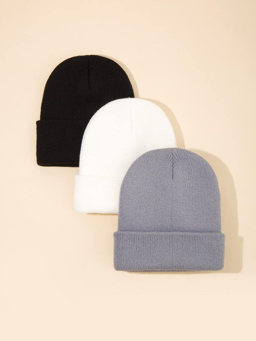 3pcs Toddler Kids Solid Cuff Beanie - Multicolor - View 1