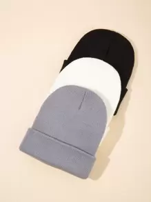 3pcs Toddler Kids Solid Cuff Beanie - Multicolor - View 3