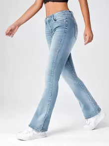 SHEIN Essnce Jeans de pierna amplia - Lavado ligero - Ver 2