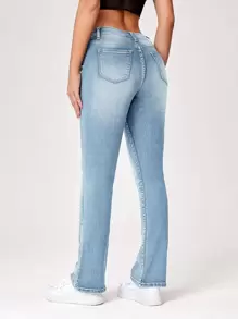 SHEIN Essnce Jeans de pierna amplia - Lavado ligero - Ver 3