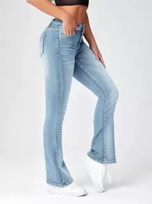 SHEIN Essnce Jeans de pierna amplia - Lavado ligero - Ver 4