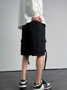 Manfinity Hombres Shorts con bolsillo con solapa con diseño de cinta de cintura con cordón cargo