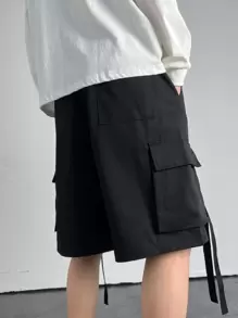 Manfinity Hombres Shorts con bolsillo con solapa con diseño de cinta de cintura con cordón cargo