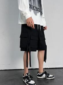 Manfinity Hombres Shorts con bolsillo con solapa con diseño de cinta de cintura con cordón cargo