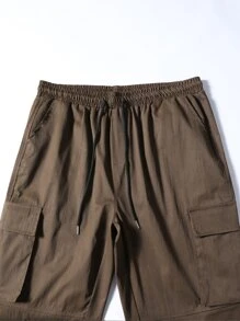 Manfinity Men Flap Pocket Drawstring Waist Cargo Trousers - Coffee Brown - View 7