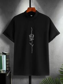 Manfinity Homme Men Floral Print Mock Neck Tee - Black - View 3