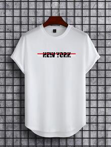 Manfinity Men Letter Graphic High Low Hem Tee - White - View 3