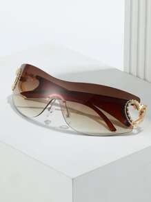 1 件金属无框一体式 Y2K Baddie 心形复古街头风格简约时尚眼镜，适合夏季海滩度假、户外、旅行 - 咖啡棕 - 查看 3