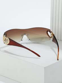 1 件金属无框一体式 Y2K Baddie 心形复古街头风格简约时尚眼镜，适合夏季海滩度假、户外、旅行 - 咖啡棕 - 查看 4