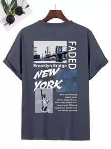 Manfinity Homme Men T-Shirts Fit Crew Neck Short Sleeve Graphic Tee Street - Dark Grey - View 3