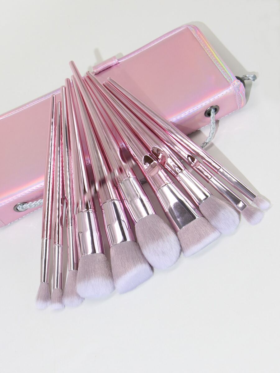 10 piezas Juego de brochas de maquillaje asimétricas con mango hueco, incluye 1 brocha de maquillaje para recibir el paquete, brochas de maquillaje, brochas cosméticas, juego de brochas, kit de brochas de maquillaje, juego de brochas de maquillaje, juego de maquillaje completo, set de brochas de maquillaje, kit de maquillaje completo, kit de brochas, set de brochas de maquillaje, set de regalo de maquillaje, set - Rosa - Ver 1