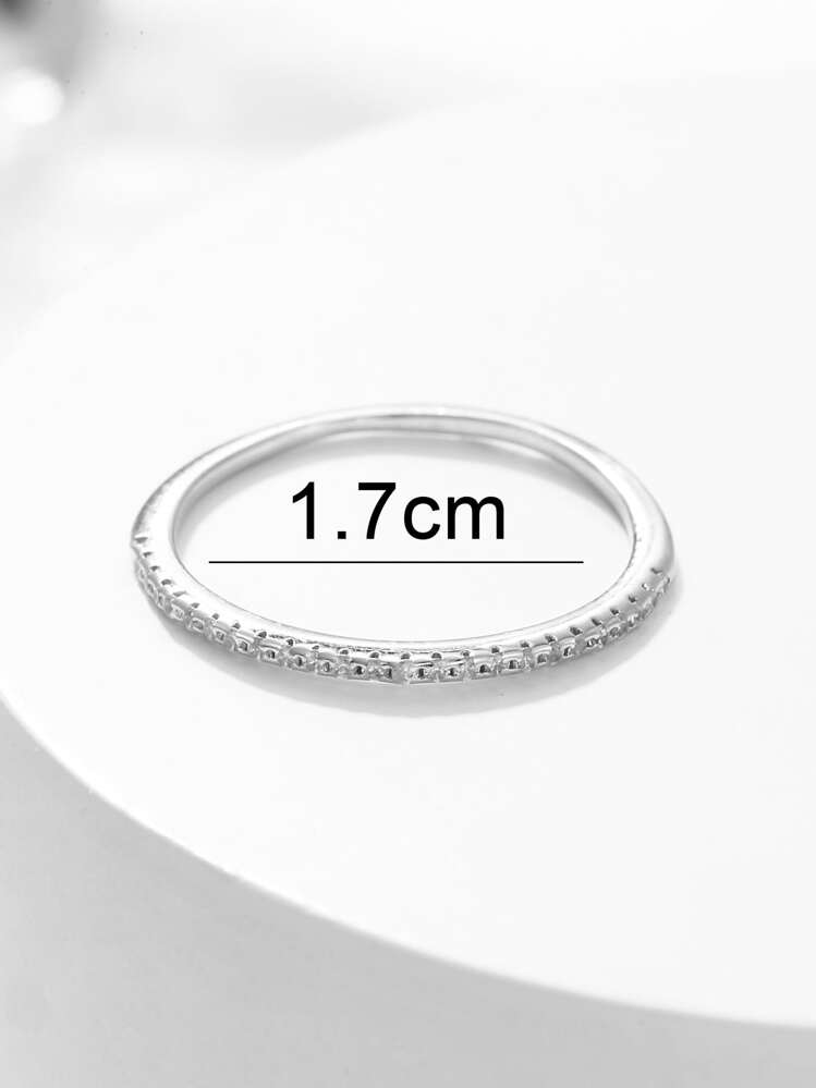 Rhinestone Decor Silver Wedding Band - Silver - View 3