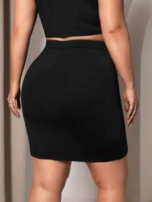 SHEIN SXY Plus Ruched Tulip Hem Bodycon Skirt - Black - View 2