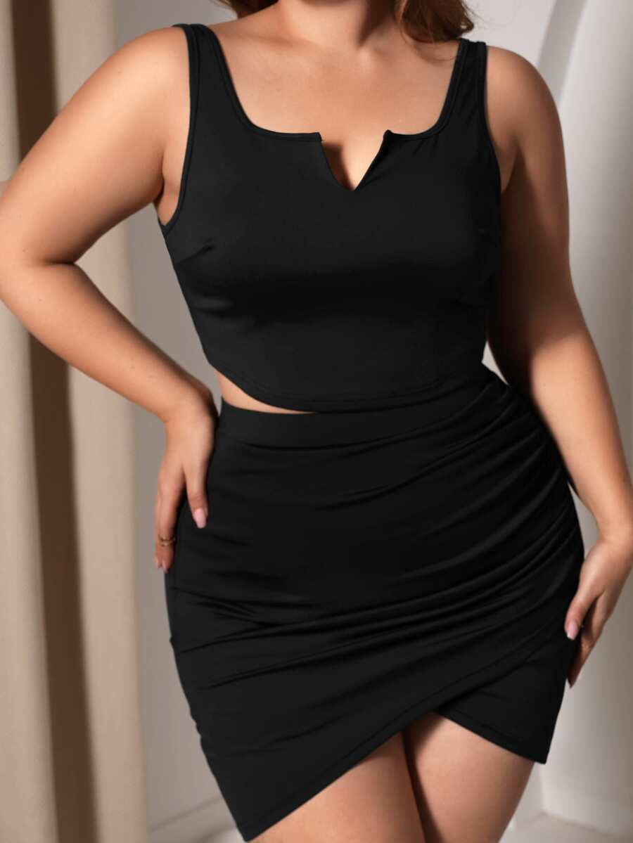 SHEIN SXY Plus Ruched Tulip Hem Bodycon Skirt - Black - View 1