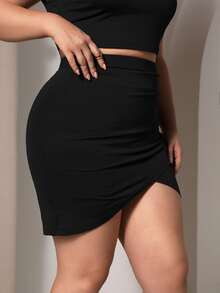 SHEIN SXY Plus Ruched Tulip Hem Bodycon Skirt - Black - View 5
