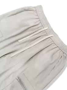 Claim Dot Men Letter Patched Detail Flap Pocket Side Drawstring Waist Trousers - Beige - View 7