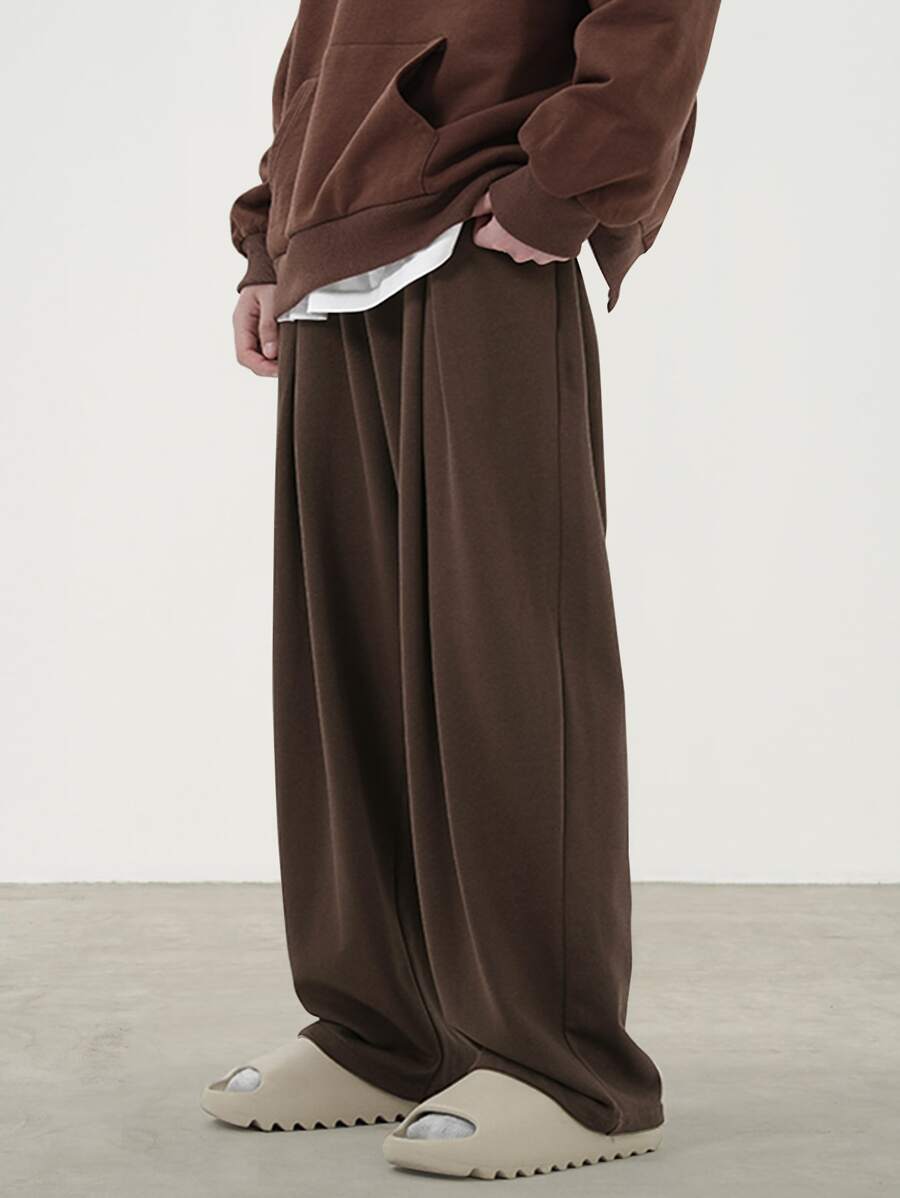 Manfinity Men Solid Wide Leg Joggers - Coffee Brown - View 1