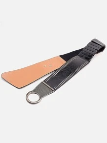 Studded Decor Asymmetrical Buckle Elastic Belt - Black - View 3