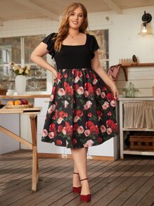 SHEIN Clasi 1 pieza Vestido con estampado floral de manga mariposa - Multicolor - Ver 1