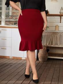 SHEIN Clasi Plus 1pc High Waist Mermaid Hem Skirt - Burgundy - View 1