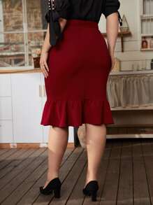 SHEIN Clasi Plus 1pc High Waist Mermaid Hem Skirt - Burgundy - View 5