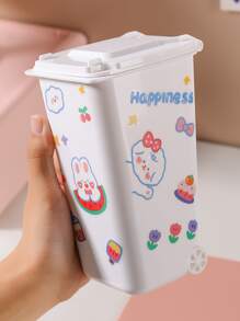 1pc Random Desktop Storage Bucket With Cartoon Sticker - White - View 3