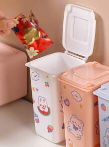 1pc Random Desktop Storage Bucket With Cartoon Sticker - White - View 4