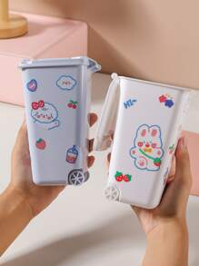 1pc Random Desktop Storage Bucket With Cartoon Sticker - White - View 5