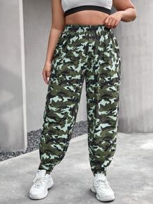 Plus Camo Print Slant Pocket Sports Trousers - Multicolor - View 3