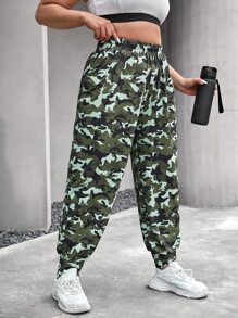Plus Camo Print Slant Pocket Sports Trousers - Multicolor - View 4