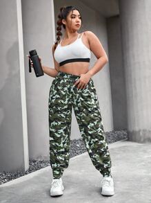 Plus Camo Print Slant Pocket Sports Trousers - Multicolor - View 5