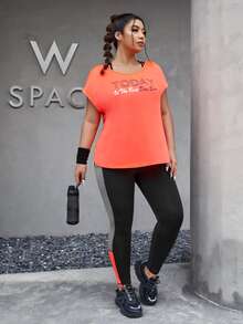 Plus Letter Graphic Sports Tee & Leggings - Multicolor - View 5