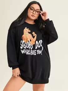 SCOOBY-DOO X SHEIN Plus Cartoon Graphic Drop Shoulder Sweatshirt Dress - Black - View 5