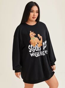SCOOBY-DOO X SHEIN Plus Cartoon Graphic Drop Shoulder Sweatshirt Dress - Black - View 6