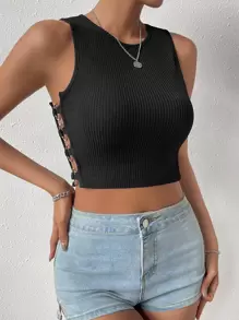 Chiquease O-ring Side Crop Tank Top - Black - View 4