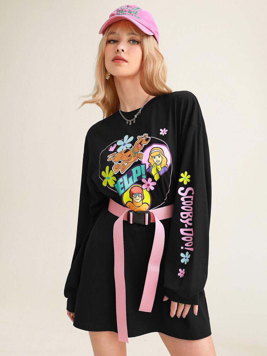 SCOOBY-DOO X SHEIN Áo thun nữ Hoạt hình Lá thư Giải trí - màu đen - Xem 1