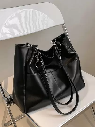 极简主义链条单肩托特包，适合少女、女大学生、新秀和白领，通勤最佳女士包，商务休闲女包，非常适合办公室、商务和工作返校，大容量，适合少女、女大学生、大学、工作、商务、通勤、户外、旅行、郊游、日式包、女士工作包，适合日常优雅和特殊场合，女士街头和日式包