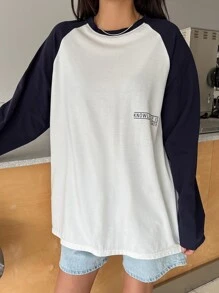 DAZY 撞色標語圖案插肩袖T恤 - 白色 - 查看 6